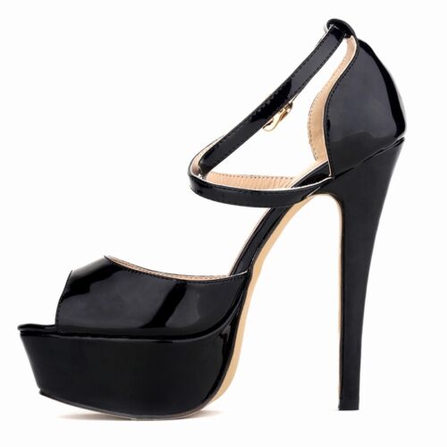 WOMENS PATENT PLATFORM HIGH HEELS OPEN TOE CORSET SANDALS COURT SHOES