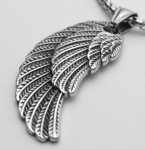 Nordic Scandinavian Stainless Steel Necklace retro feather Angel wing Pendant