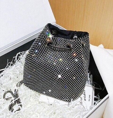 Women Sparkly Shining Rhinestone Party Prom Bridal Bucket Bag Evening Clutch