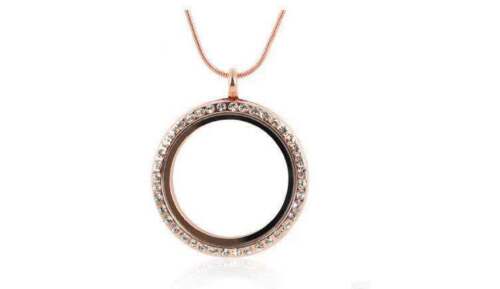FASHION Living Memory Floating Charm Crystal Glass Round Locket Pendant Necklace
