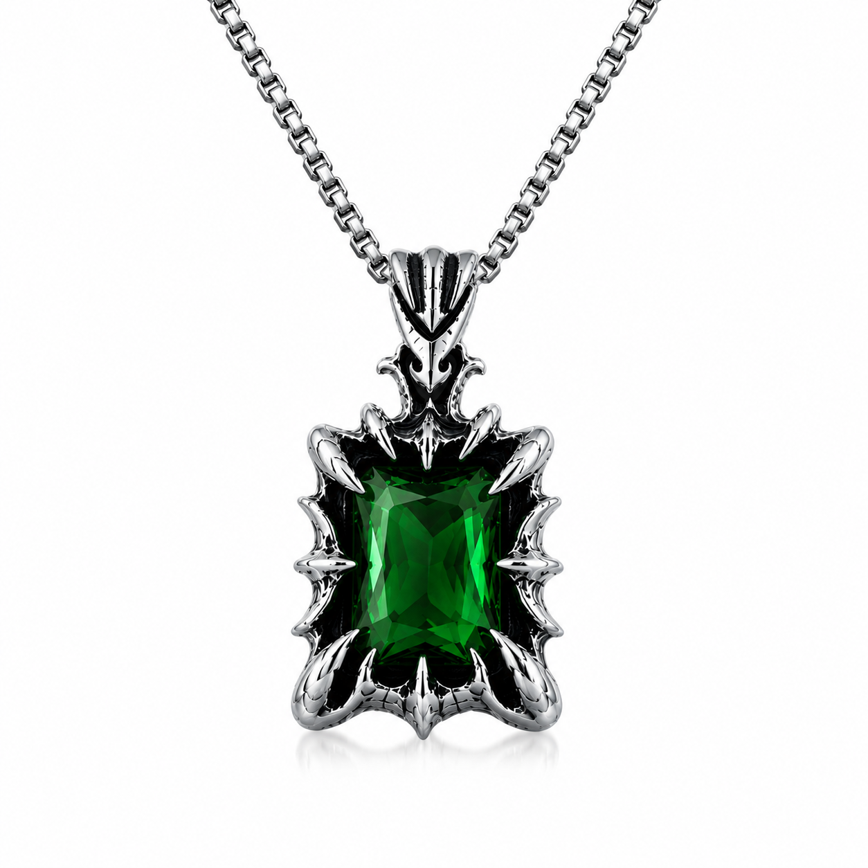 Retro Fantasy Vintage Gothic Crystal Pendant Necklace Dark Silver Stainless Steel Chain Blue Green Red Black Gem PN0029