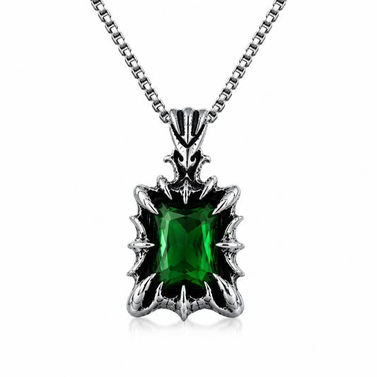 Retro Fantasy Vintage Gothic Crystal Pendant Necklace Dark Silver Stainless Steel Chain Blue Green Red Black Gem PN0029