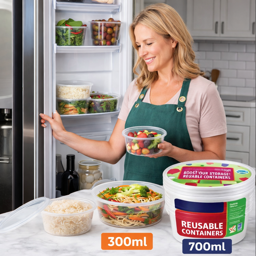 Round Reusable Food Container 300 / 700ml BPA Free Microwave Safe Takeaway with Lid # KIT 309597 / KIT 309603