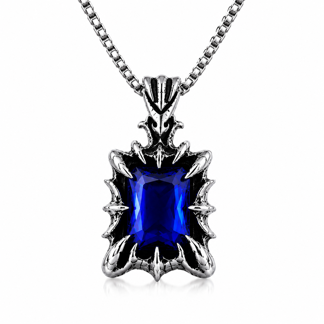 Retro Fantasy Vintage Gothic Crystal Pendant Necklace Dark Silver Stainless Steel Chain Blue Green Red Black Gem PN0029