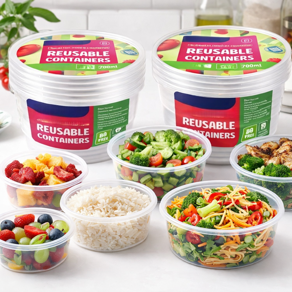 Round Reusable Food Container 300 / 700ml BPA Free Microwave Safe Takeaway with Lid # KIT 309597 / KIT 309603