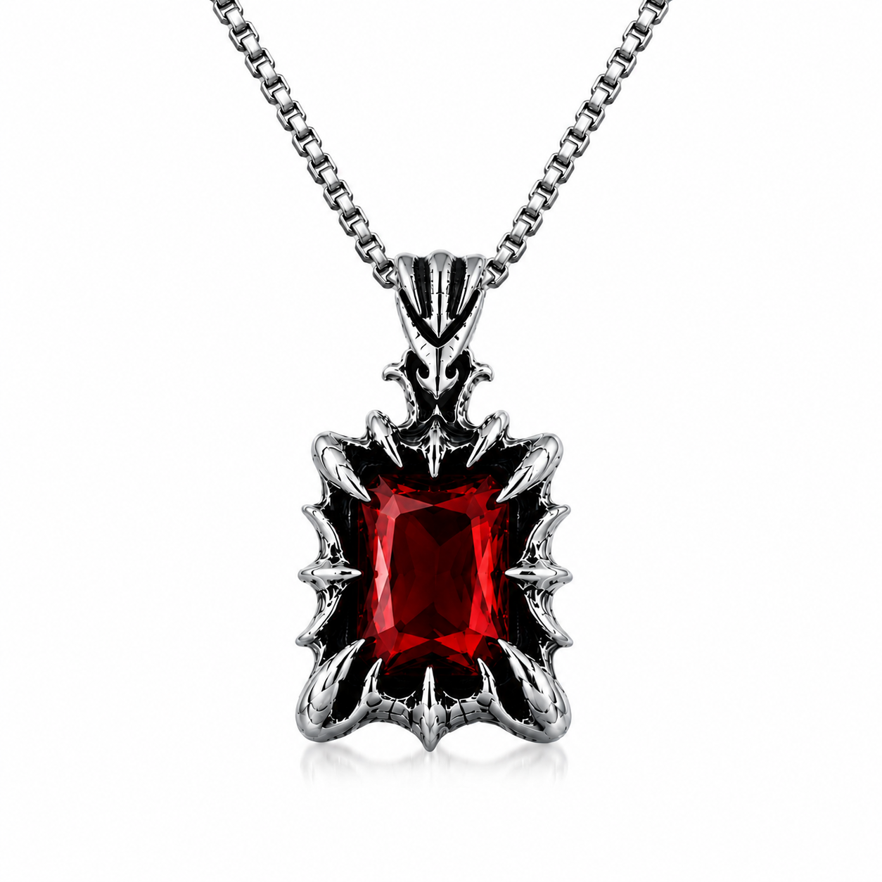 Retro Fantasy Vintage Gothic Crystal Pendant Necklace Dark Silver Stainless Steel Chain Blue Green Red Black Gem PN0029