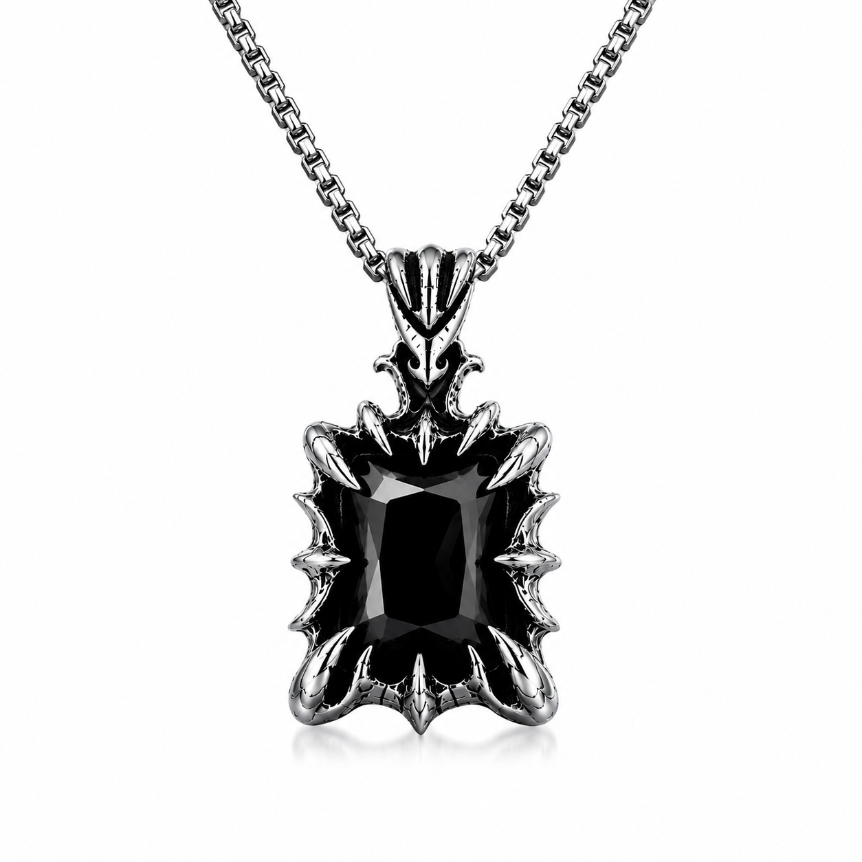 Retro Fantasy Vintage Gothic Crystal Pendant Necklace Dark Silver Stainless Steel Chain Blue Green Red Black Gem PN0029