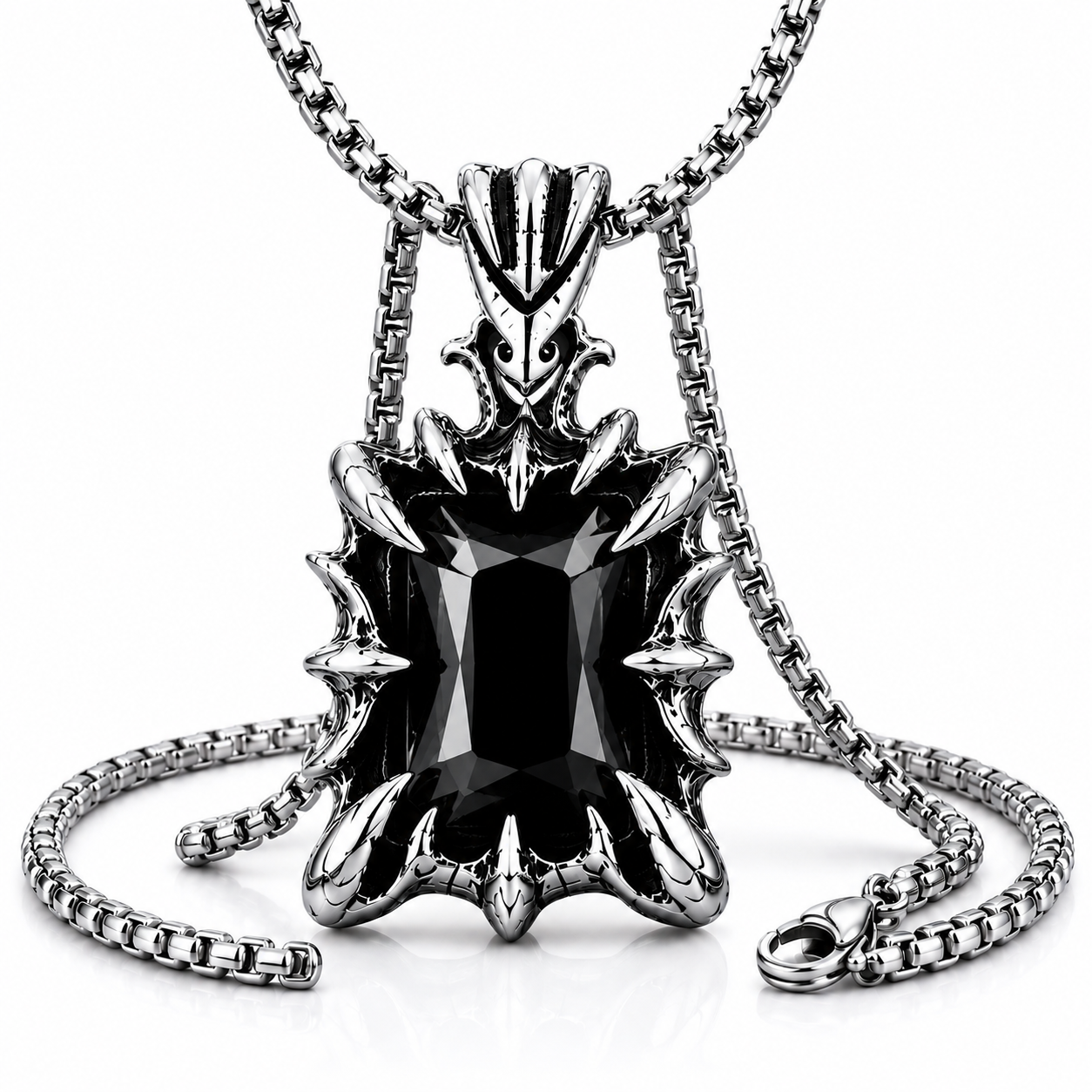 Retro Fantasy Vintage Gothic Crystal Pendant Necklace Dark Silver Stainless Steel Chain Blue Green Red Black Gem PN0029