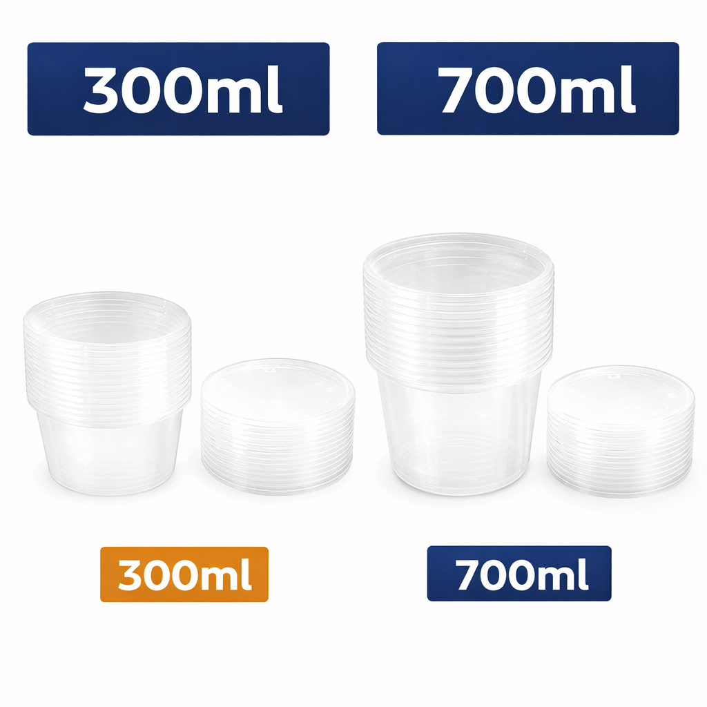 Round Reusable Food Container 300 / 700ml BPA Free Microwave Safe Takeaway with Lid # KIT 309597 / KIT 309603