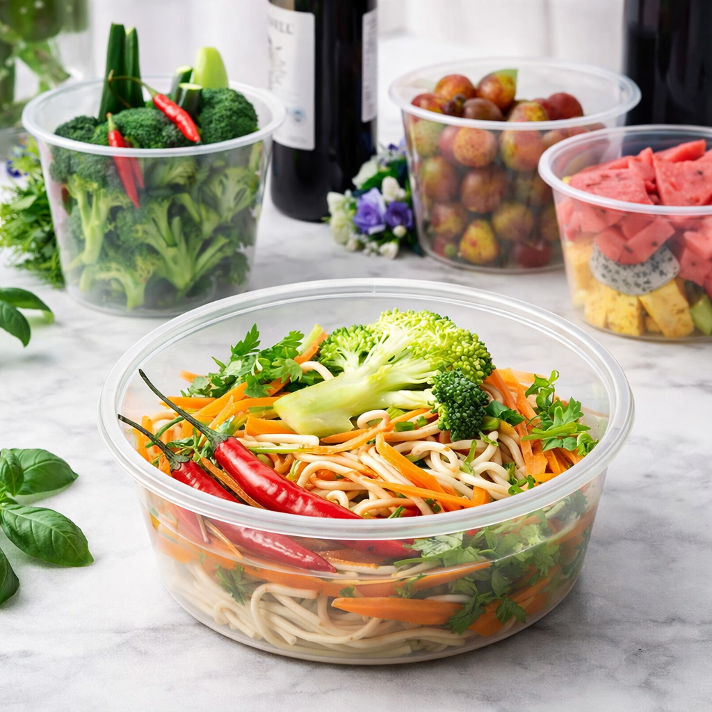 Round Reusable Food Container 300 / 700ml BPA Free Microwave Safe Takeaway with Lid # KIT 309597 / KIT 309603