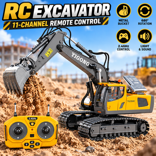 RC Excavator 1:20 Remote Control Digger Metal Bucket 11CH 2.4GHz Crawler Toy