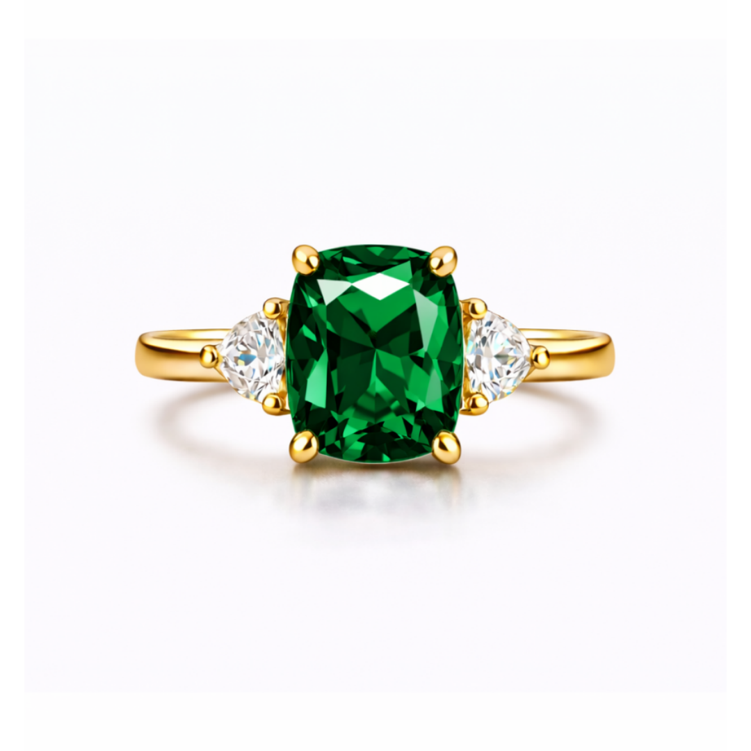 Women Gold Tone Cushion Cut Zircon Rings Green Blue Red Pink & FREE LED Gift Box # R228