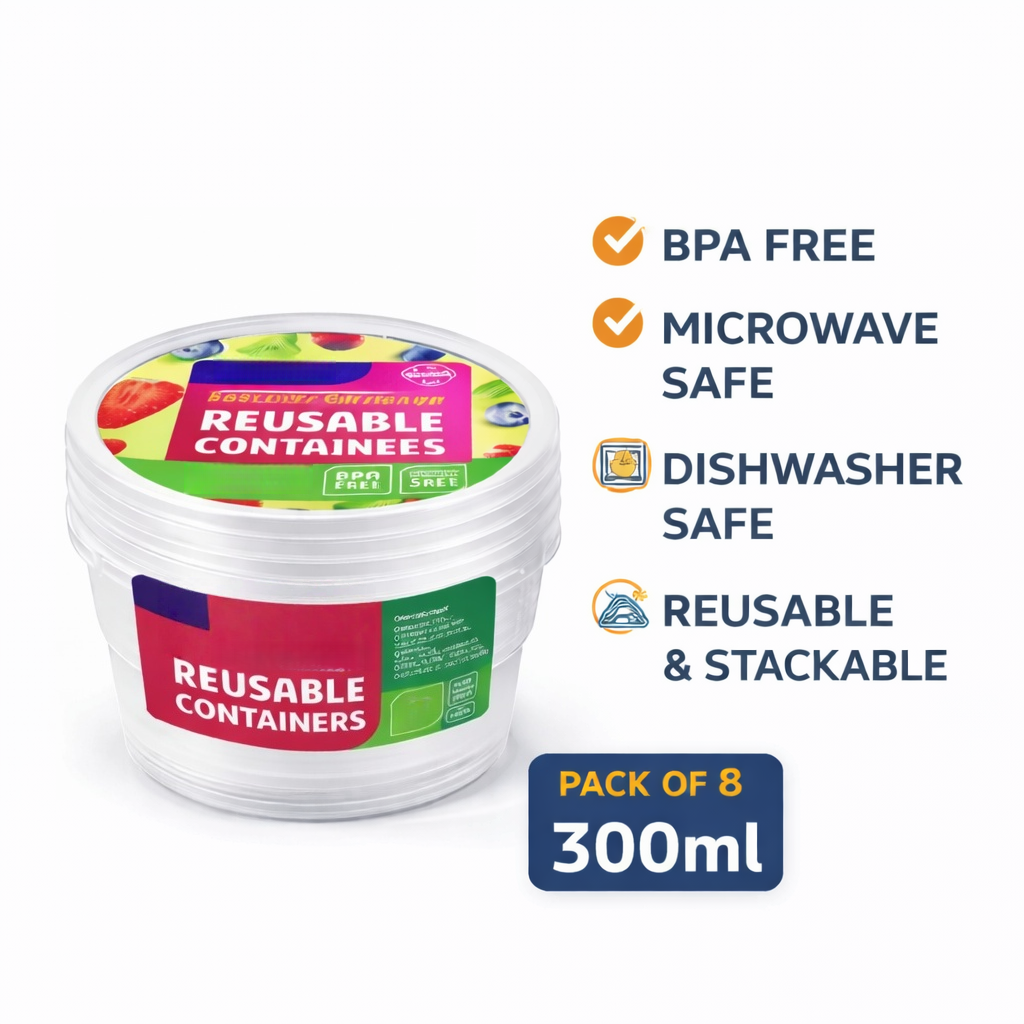Round Reusable Food Container 300 / 700ml BPA Free Microwave Safe Takeaway with Lid # KIT 309597 / KIT 309603