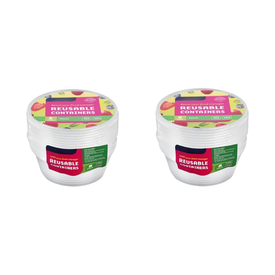 Round Reusable Food Container 300 / 700ml BPA Free Microwave Safe Takeaway with Lid # KIT 309597 / KIT 309603