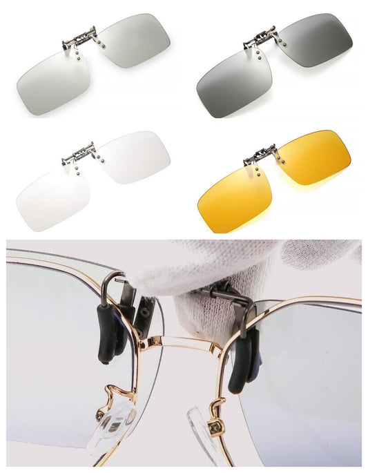 Unisex Square Polarized Colour Changing Sunglasses Clip-on Day Night Vision