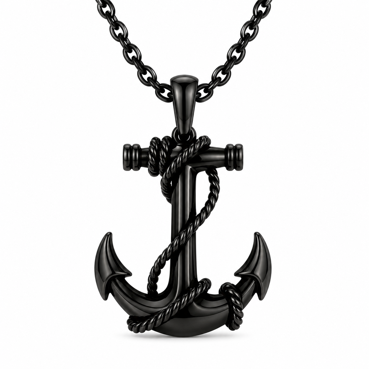 Unisex Anchor Pendant Necklace Stainless Steel Nautical Sailor Rope Charm Vintage Necklace 60cm Chain Gift PN0013