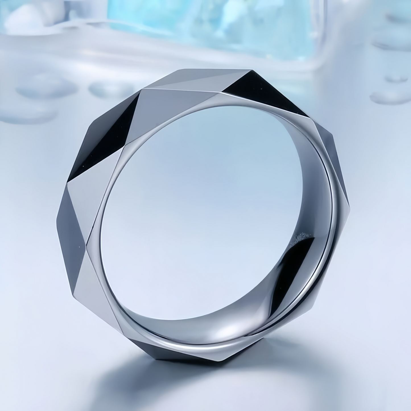 Unisex Comfort Fit Wedding Band Stainless Steel Faceted Geometric Ring Men Jewelry # R349