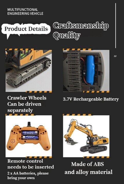 Grey Alloy Remote Control Excavator 11 Channel Crawler Boys Engineering Toys