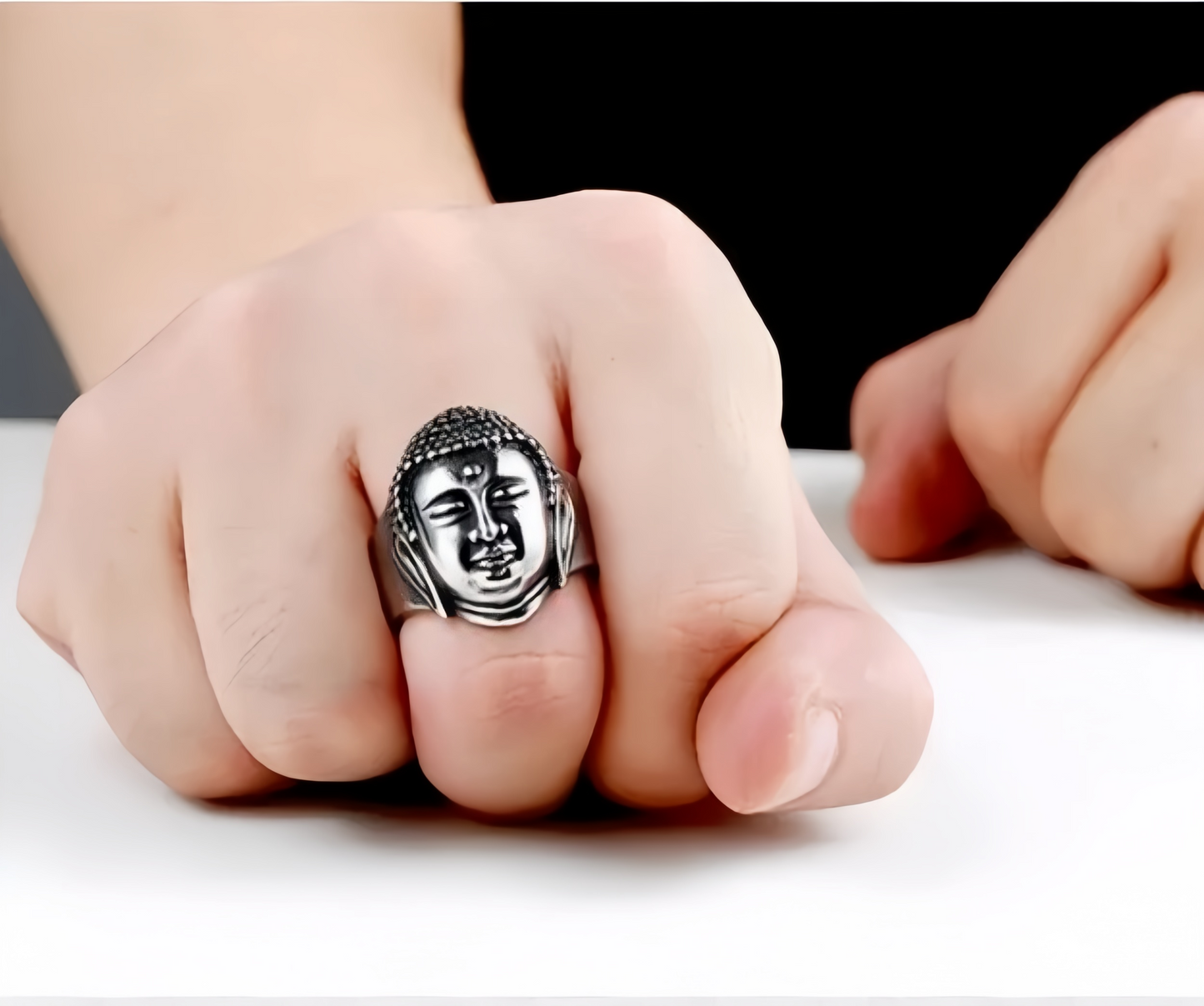 Men Buddha Head Ring Vintage Shakyamuni Religious Buddhist Statement Jewelry Gift # R90