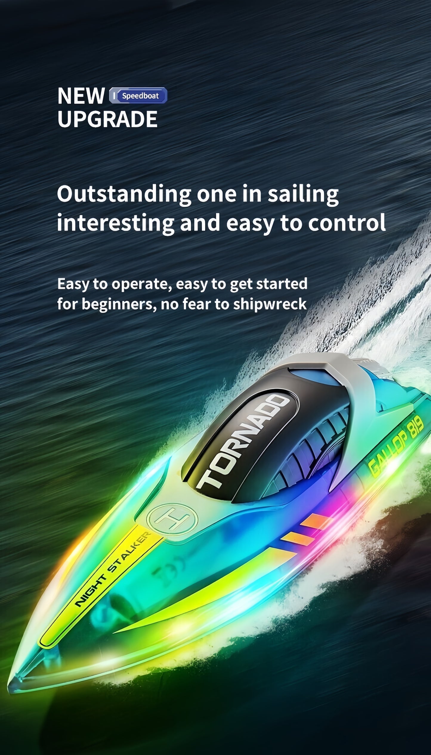 RC Speed Boat 2.4G Remote Control LED Light Dual Motor Waterproof Racing Toy Boy