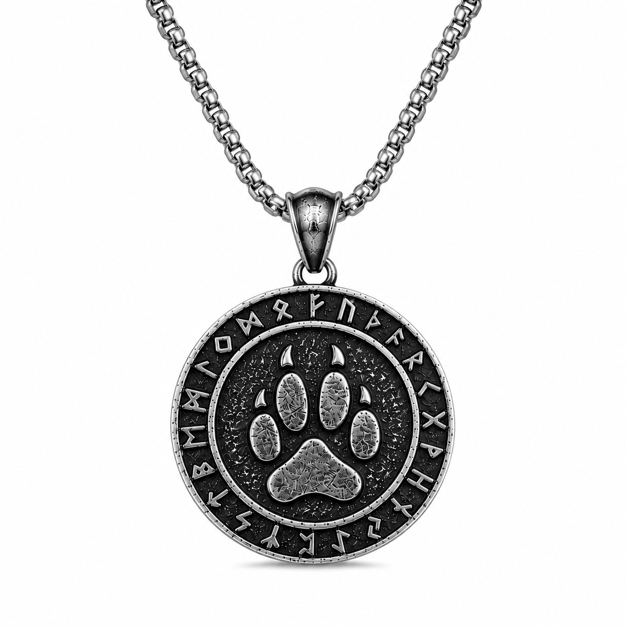 Viking Bear Paw Rune Pendant Necklace Nordic Amulet Stainless Steel Symbolic Totem Gift PN0069
