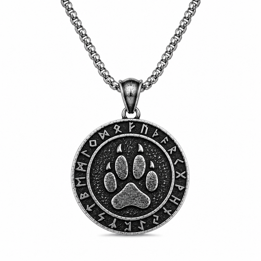 Viking Bear Paw Rune Pendant Necklace Nordic Amulet Stainless Steel Symbolic Totem Gift PN0069