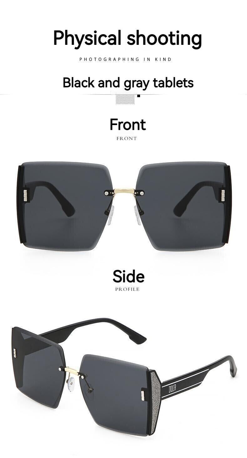 Fashion Square Rimless Personality Glasses Large Frame Cut Edge Sunglasses