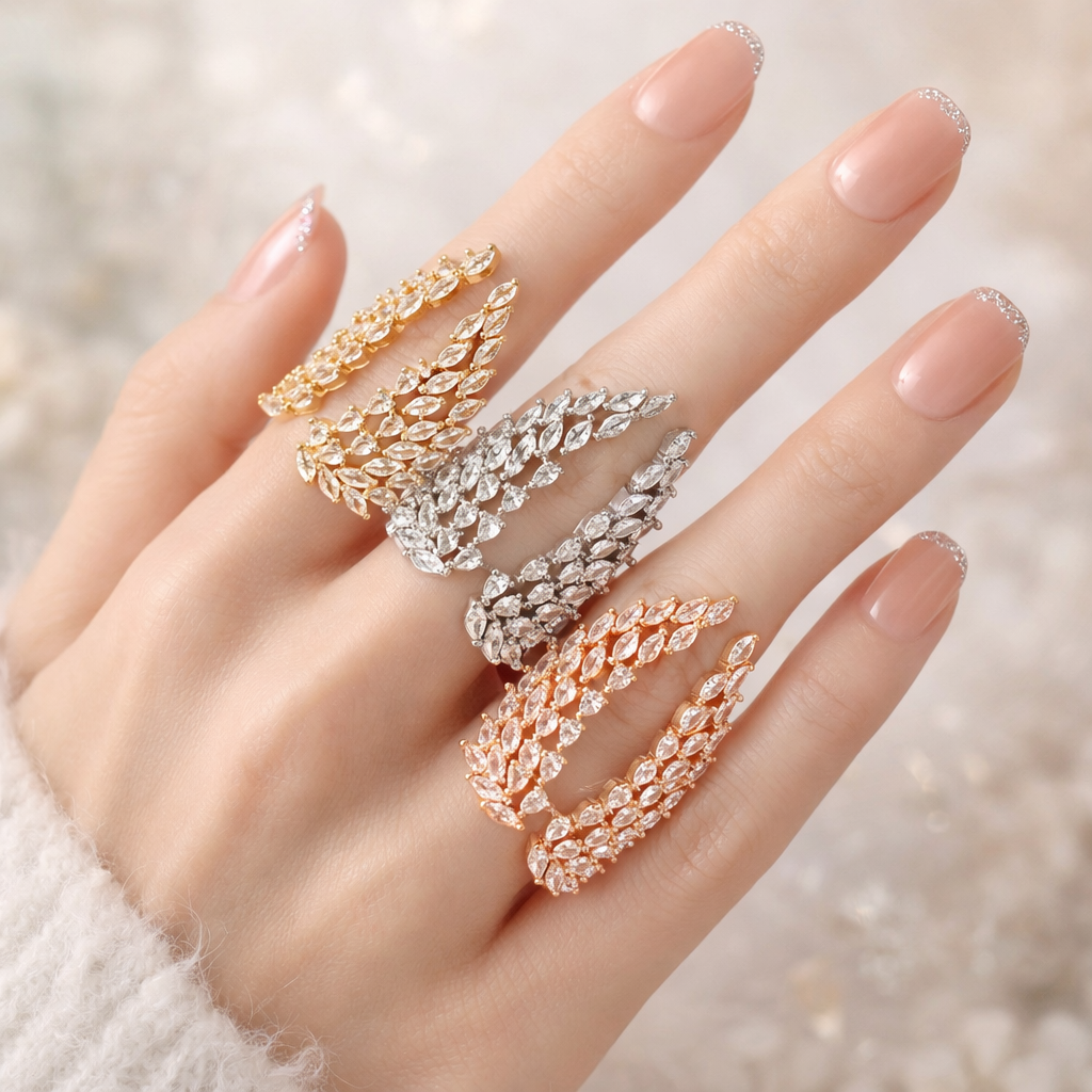 Women Sparkly Angel Wing Open Ring CZ Crystal Alloy Adjustable Rings Jewellery # R198