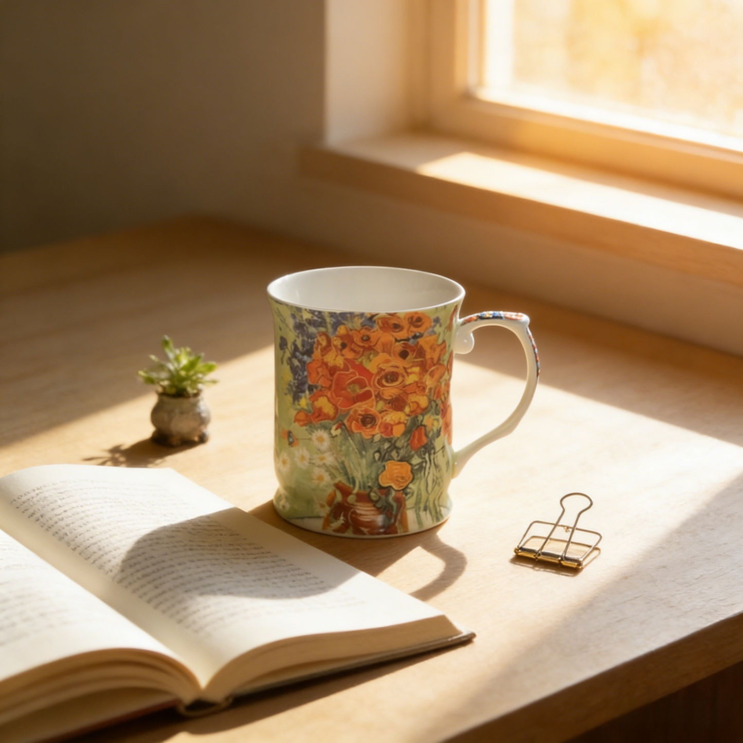 415cc Fine Porcelain Floral Art Mug – Van Gogh Style Red Bouquet Coffee Tea Cup # CW1693