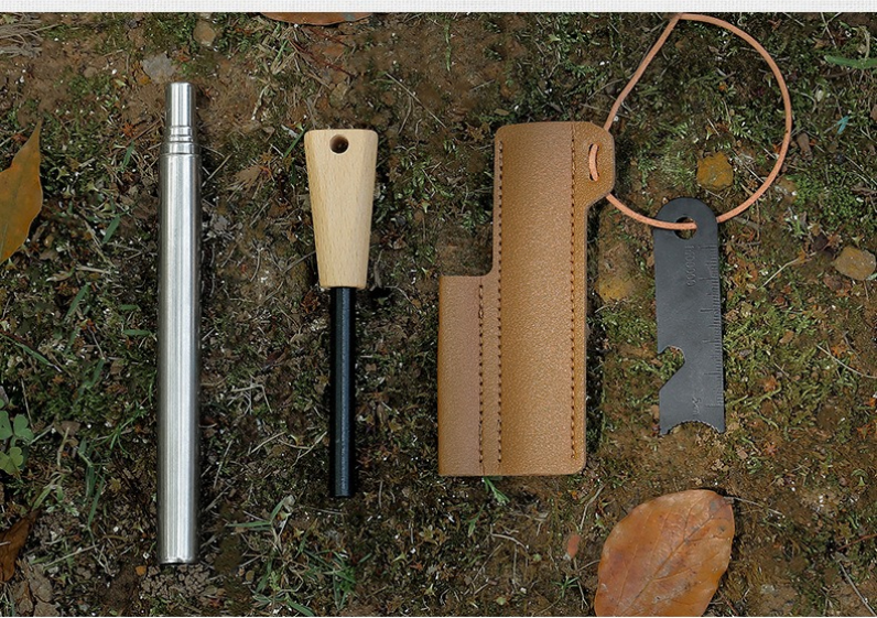 Camp Multifunctional Retractable Stainless 5 Section Blowpipe Flint Stick Set