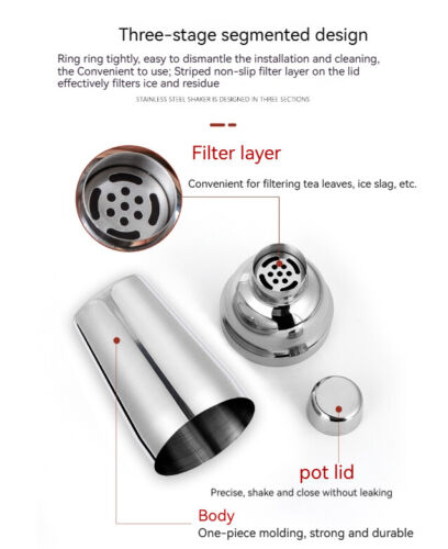 Mixer Cocktail Stainless Steel Three Stage Shaker Wine Coffee Milk Tea 550ML Cup