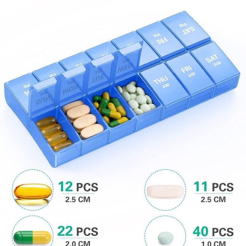 Double Row Fixed 14 Compartments Medicine Box Mini Travel Loaded Tablets Storage