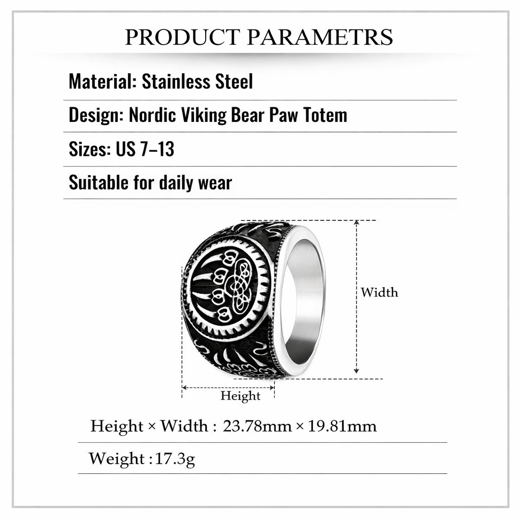 Men Nordic Viking Bear Paw Ring Animal Totem Symbol of Strength Biker Punk Band # R264