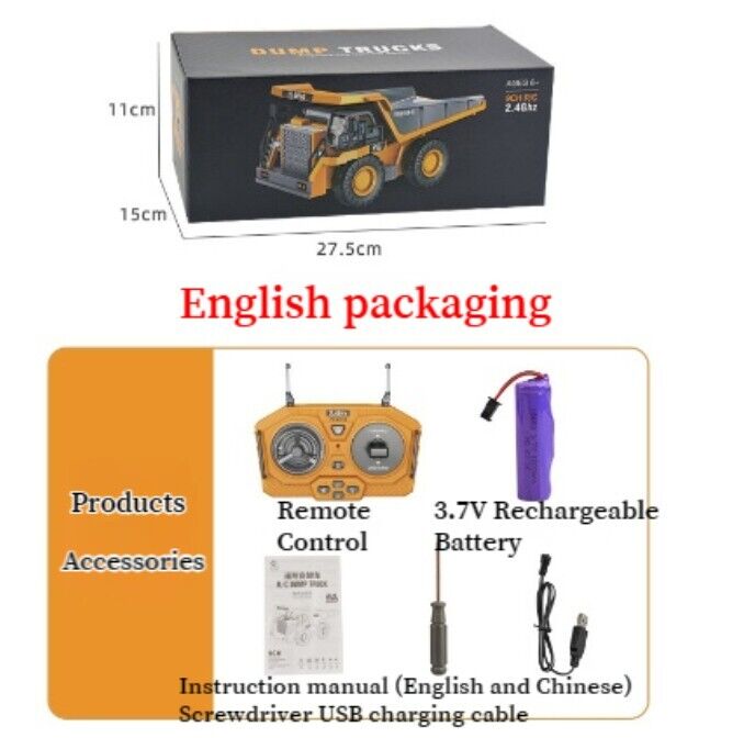 Alloy 9CH Remote Control Tipper Lifting Lowering Boys Engineering Car Toys