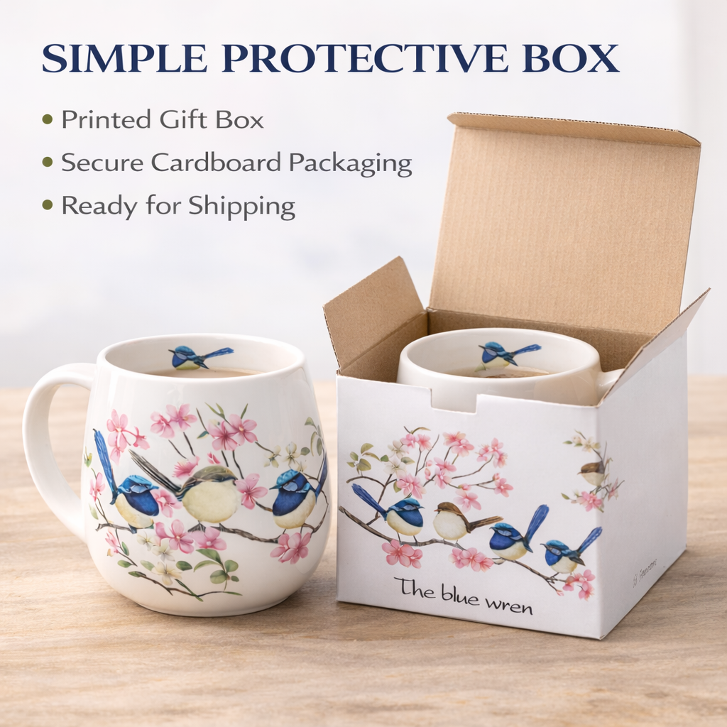 Blue Wren Bird Floral Mug 400ml Fine Porcelain Coffee Tea Cup Birthday Gift Box