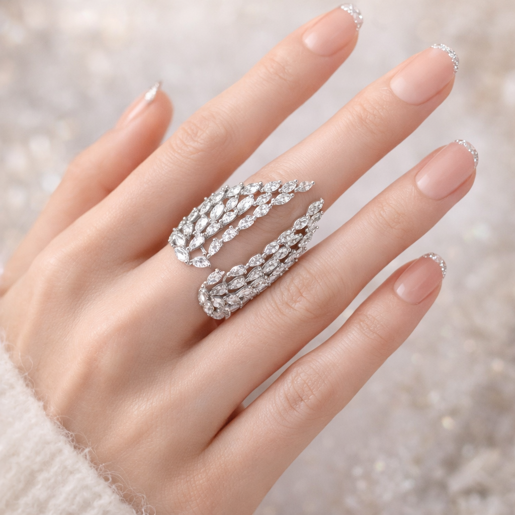 Women Sparkly Angel Wing Open Ring CZ Crystal Alloy Adjustable Rings Jewellery # R198