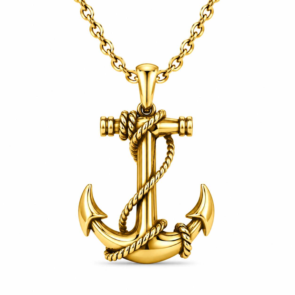 Unisex Anchor Pendant Necklace Stainless Steel Nautical Sailor Rope Charm Vintage Necklace 60cm Chain Gift PN0013