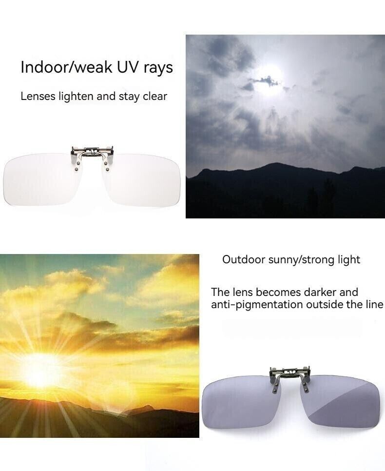 Unisex Square Polarized Colour Changing Sunglasses Clip-on Day Night Vision