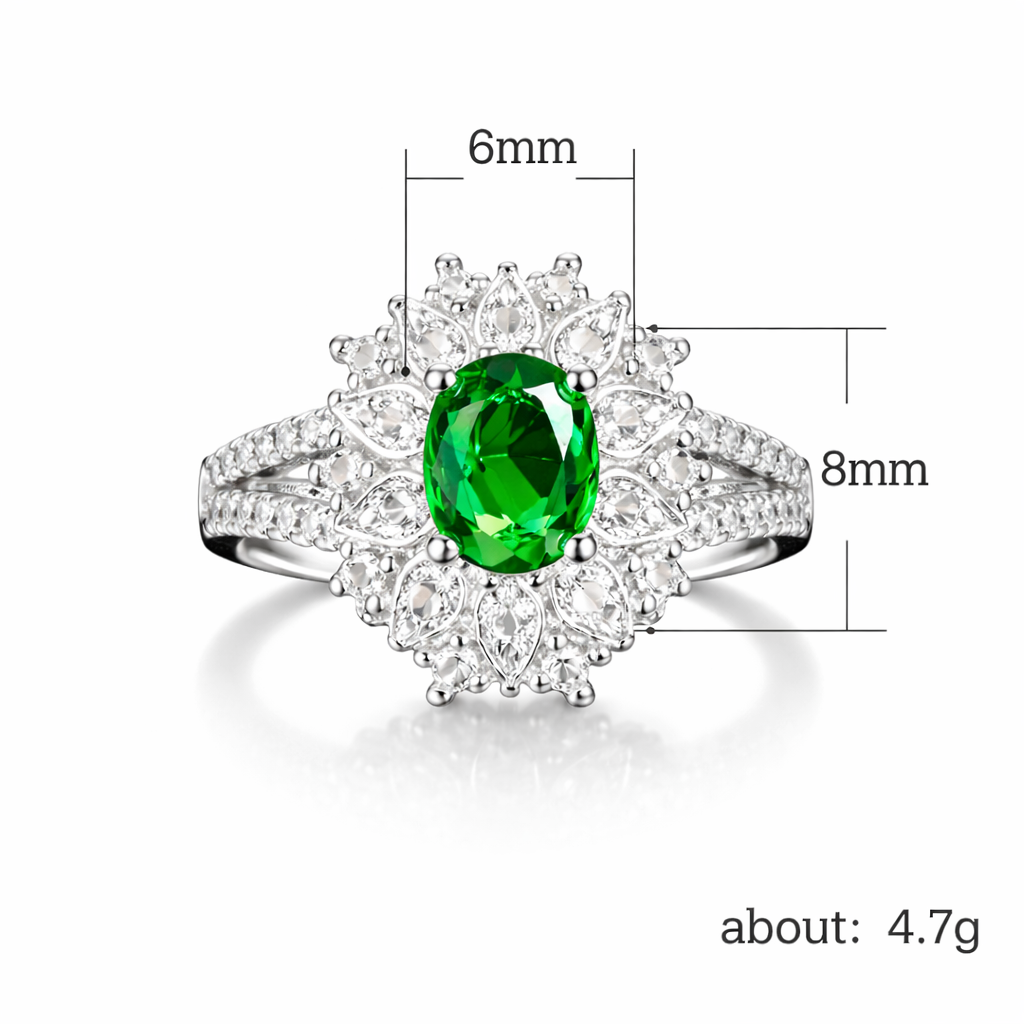 Women Green Oval CZ Halo Ring Silver Tone Alloy Engagement Style Jewellery Gift # R190