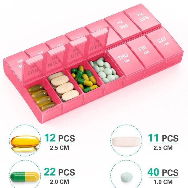 Double Row Fixed 14 Compartments Medicine Box Mini Travel Loaded Tablets Storage