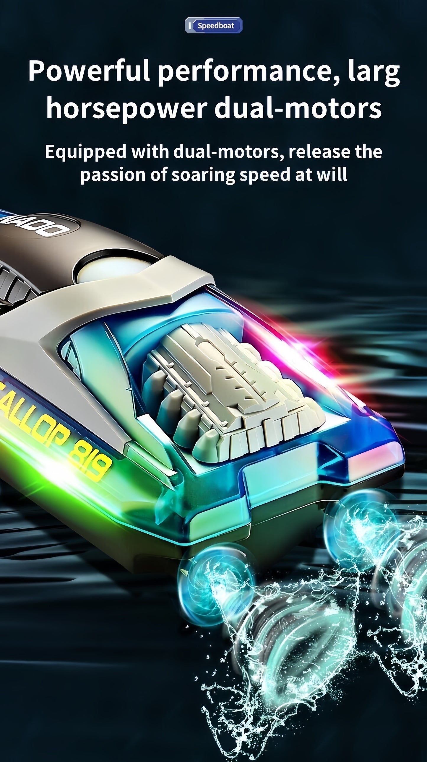 RC Speed Boat 2.4G Remote Control LED Light Dual Motor Waterproof Racing Toy Boy