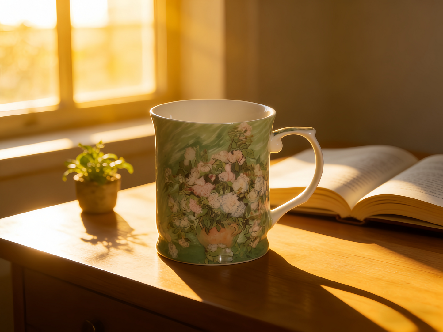 415cc Fine Porcelain Art Mug Van Gogh Bouquet in Vase Design Coffee Tea Cup Gift # CW1694
