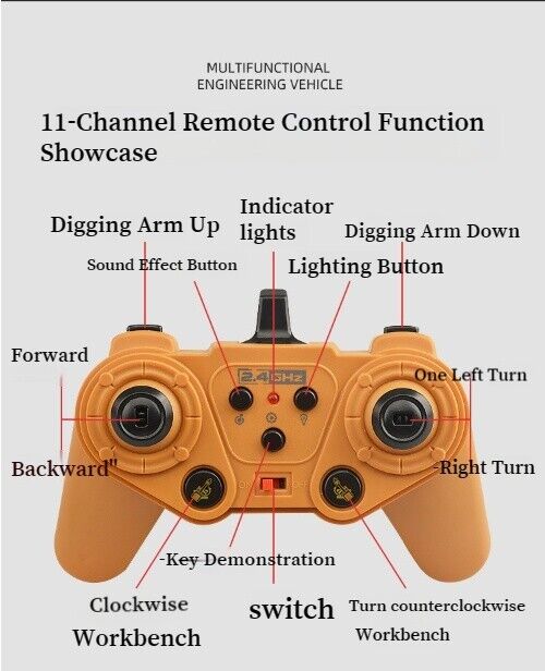 Grey Alloy Remote Control Excavator 11 Channel Crawler Boys Engineering Toys