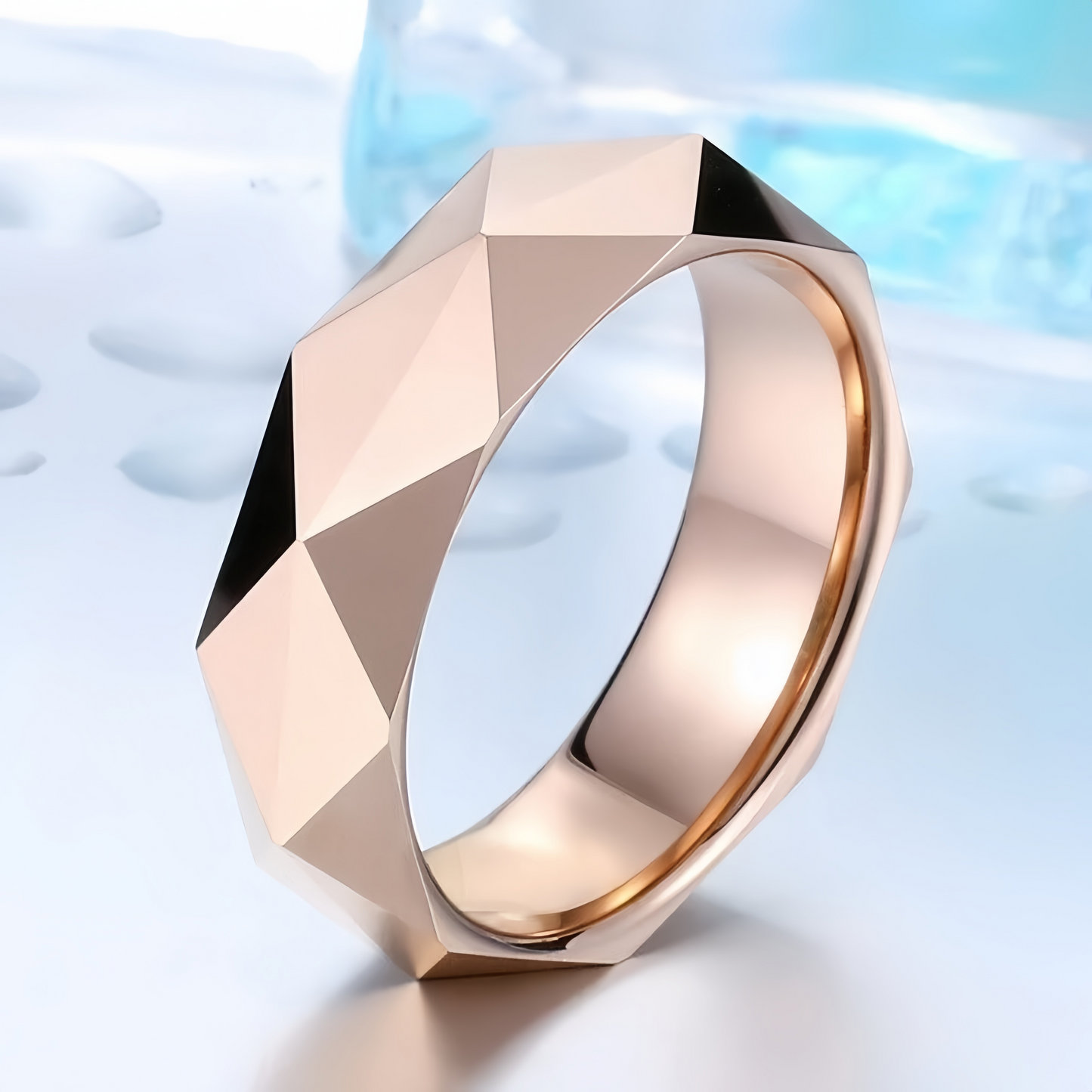 Unisex Comfort Fit Wedding Band Stainless Steel Faceted Geometric Ring Men Jewelry # R349