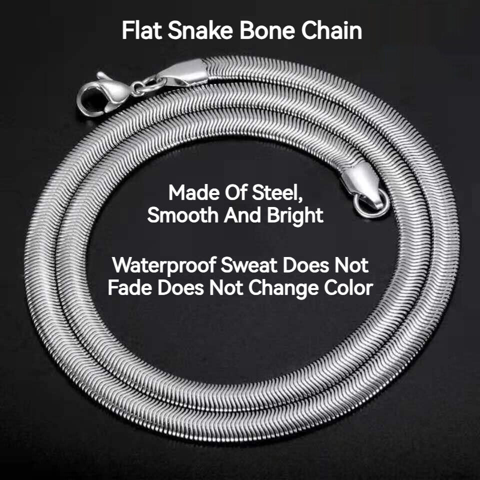 Unisex Titanium Steel Flat Snake Bone Necklace Stylish Retro Hip Hop Punk Gift