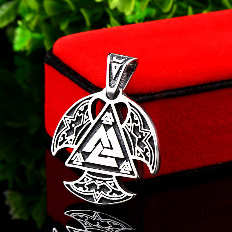 Cool Retro Punk Vintage Wolf Totem Valknut Pendant Biker Titanium Steel Necklace