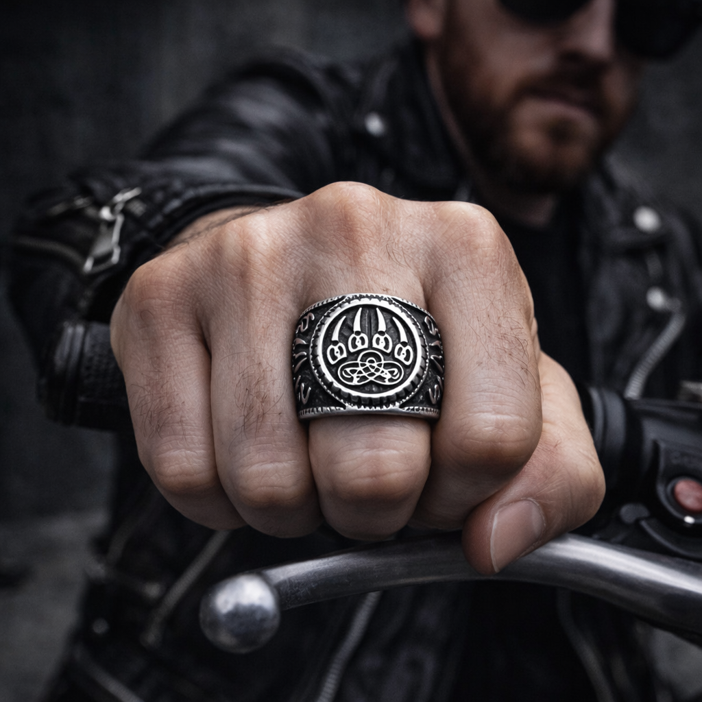 Men Nordic Viking Bear Paw Ring Animal Totem Symbol of Strength Biker Punk Band # R264