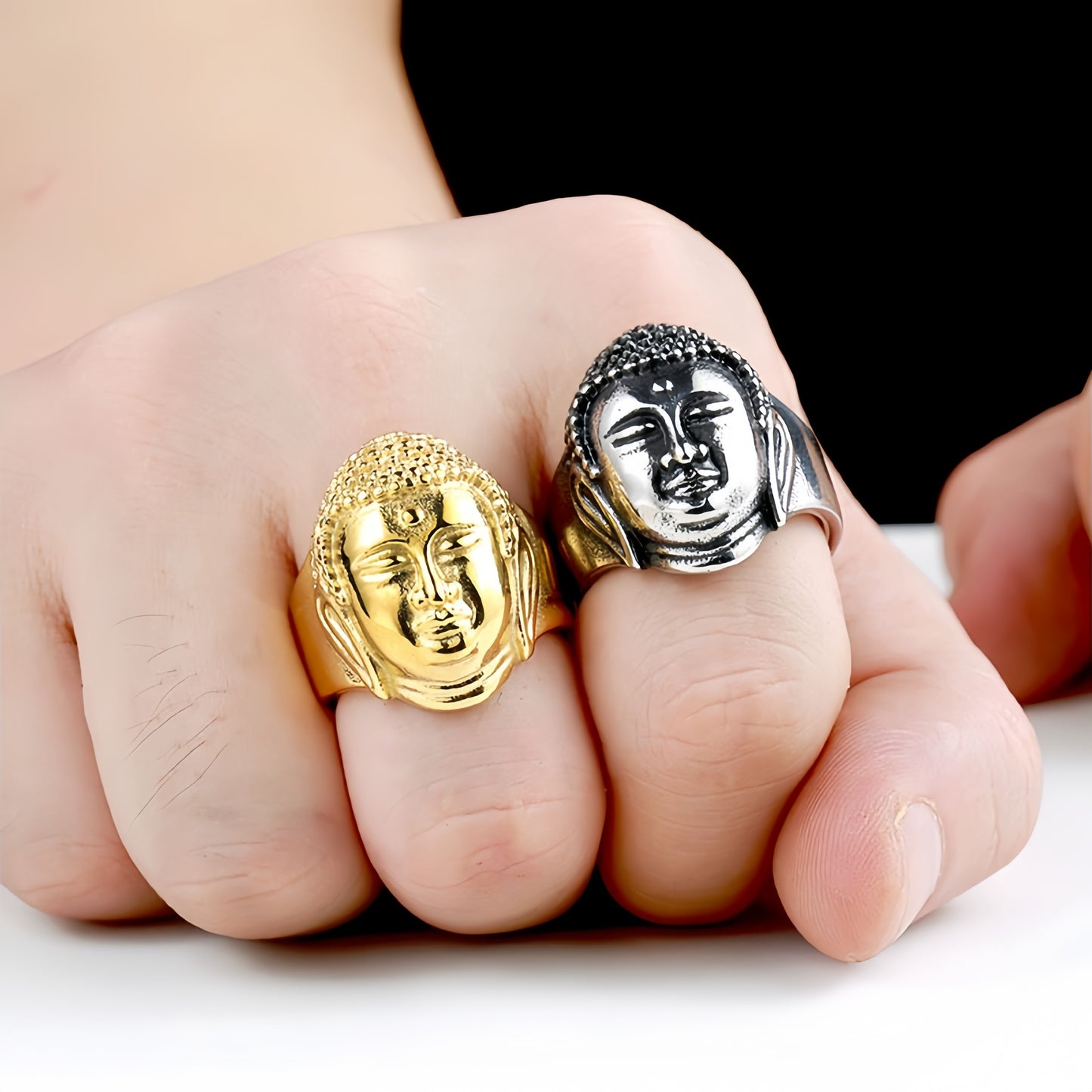 Men Buddha Head Ring Vintage Shakyamuni Religious Buddhist Statement Jewelry Gift # R90