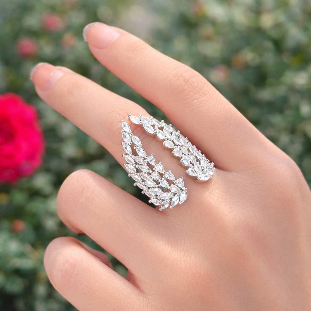 Women Sparkly Angel Wing Open Ring CZ Crystal Alloy Adjustable Rings Jewellery # R198