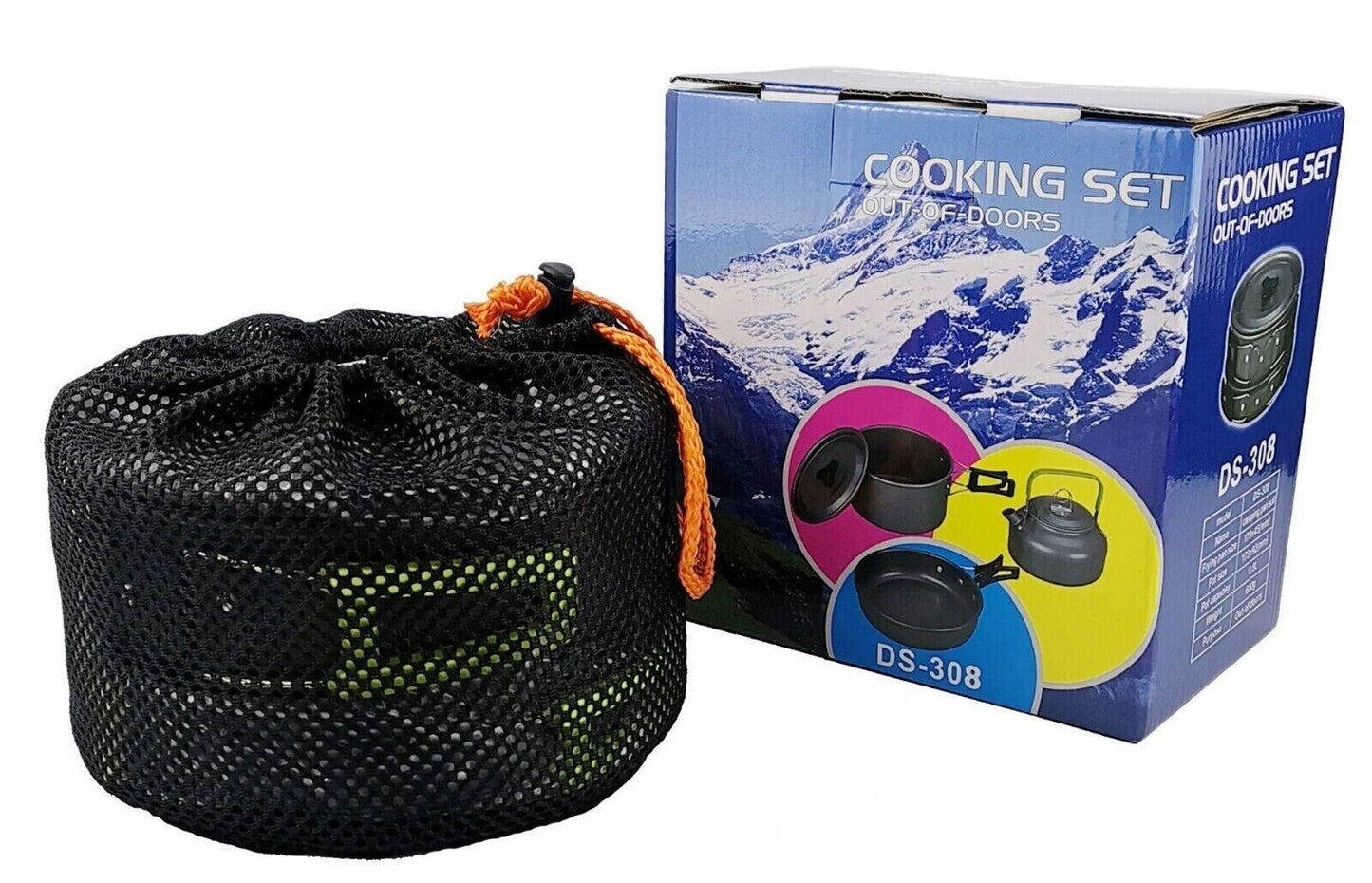 Outdoor Portable Camping Picnic Pots Pans Teapot Set With Cut Board Cutlery